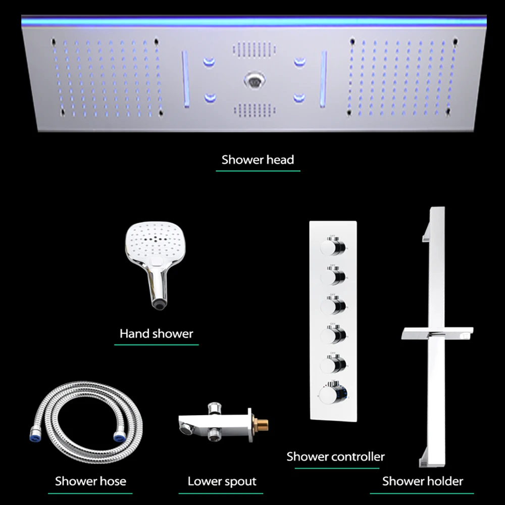 Imagem -03 - Música Rgb Led Shower Head Painel Faucet Grupo Temperatura Constante Termostática Vertical Mixer System 24x12 Polegada 600x300 mm