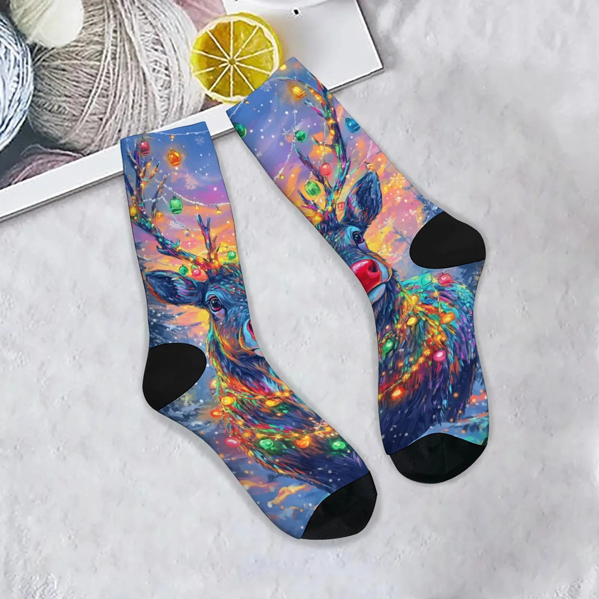 Weihnachten Rentier Thema männer Socken Bequeme Atmungsaktive Nicht-slip Casual Socken Neuheit Harajuku Retro Hip-hop Crew Socken geschenk