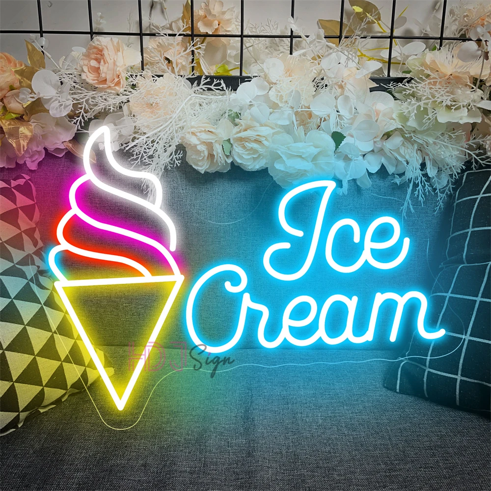 Custom Neon Sign Ice Cream Neon Lights LED Sign Kitchen Home Room Decor Dessert Store Mall Restaurant Wall Decor Neon Led Lights