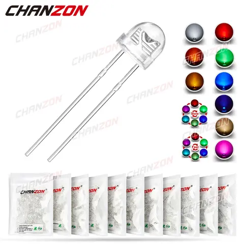 100 pz 5mm LED Diodo Emettitore Cappello di Paglia Micro Indicatore Bianco Caldo Rosso Verde Blu Giallo Arancione UV Rosa RGB Lampeggiante 3 V Lampadina FAI DA TE
