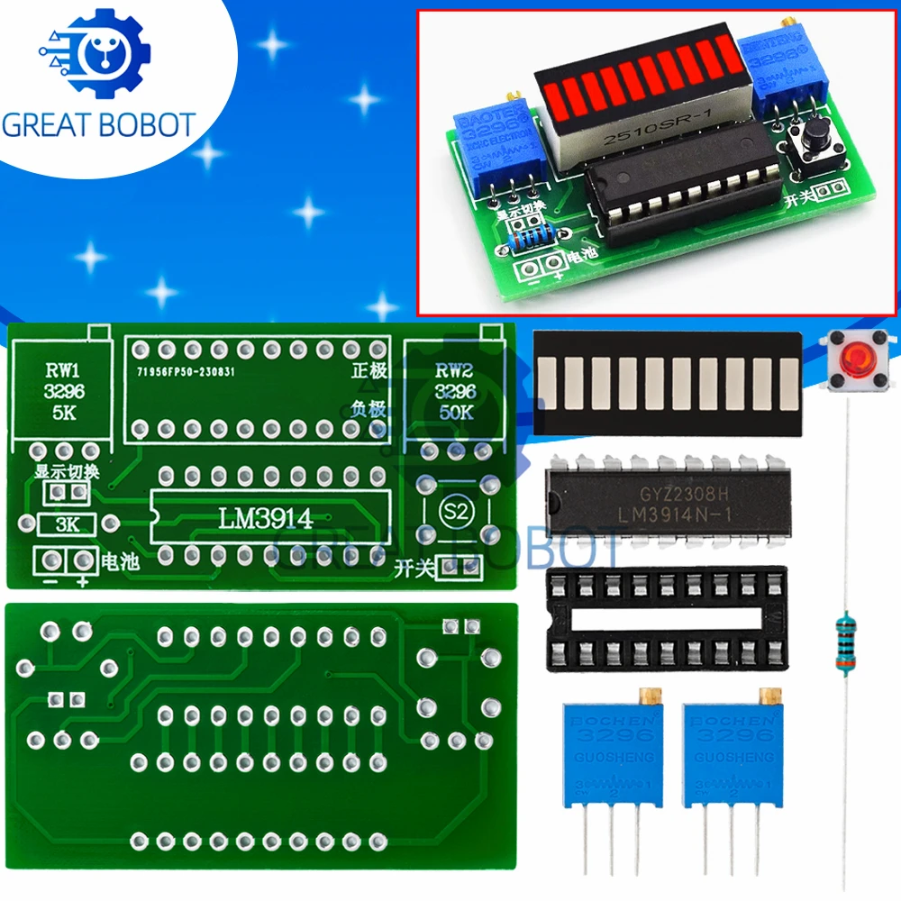 LM3914 Batterie-Kapazitätsanzeige – 3,7V Li-Ion Pegelindikator Mit Blauen LEDs