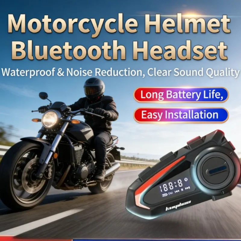 

Мотоциклетная Bluetooth-гарнитура с LCD-экраном, длительным временем работы от батареи, водонепроницаемые беспроводные наушники для шлема