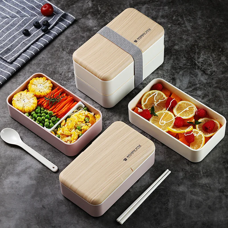 Japanese Double Layer Lunch Box with Plastic Lattice, The Ultimate Must-Have for Trendy Foodies, Internet Red