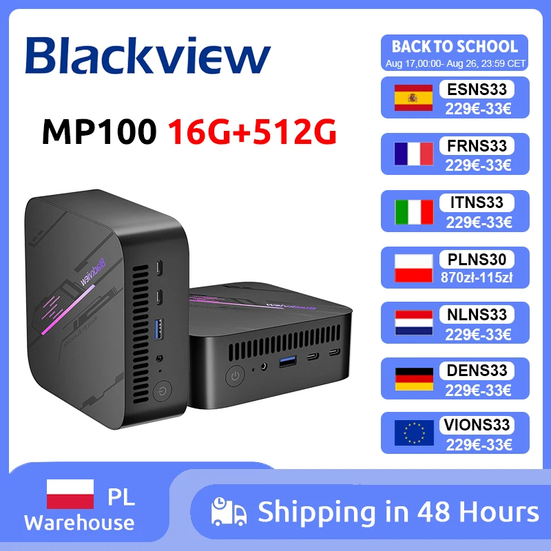 Blackview MP100 NEUER Mini-PC AMD 7430U Windows 11 6-Kern 12-Thread 16GB + 512GB SSD WiFi 6 Mini-Computer PC BT5.2