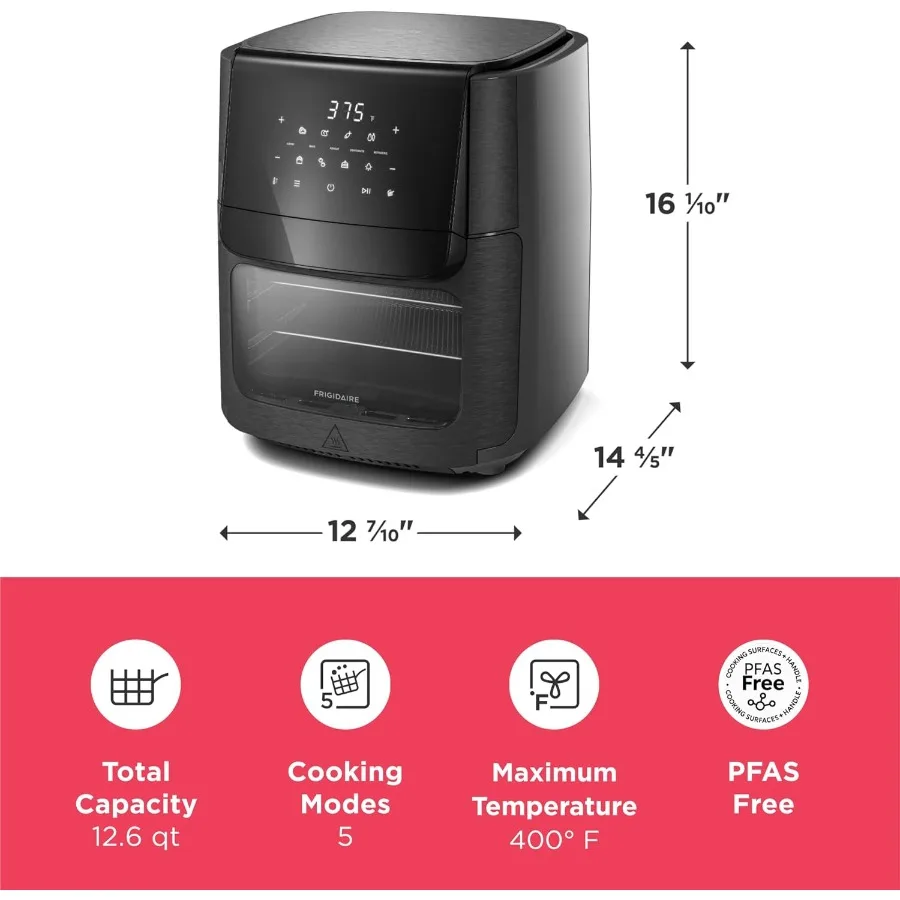 Forno combinado de fritadeira de ar 5 em 1 com janela de visualização Grande capacidade de 12,6 QT Display digital 5 modos de cozinha 7 predefinições de receitas automáticas