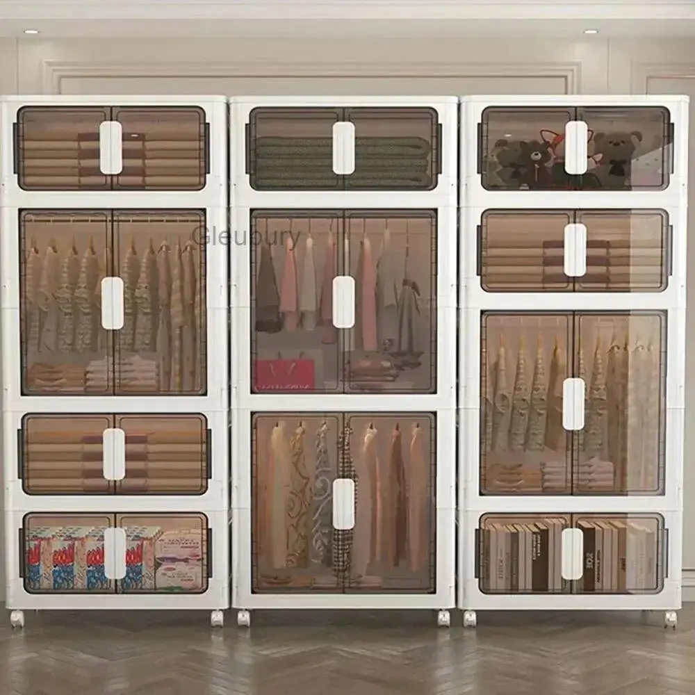 Clothes Wardrobe Organizer Foldable Organizer Cupboard Movable Storage Cabinets for Home Use Clothing Containers Bin with Wheels