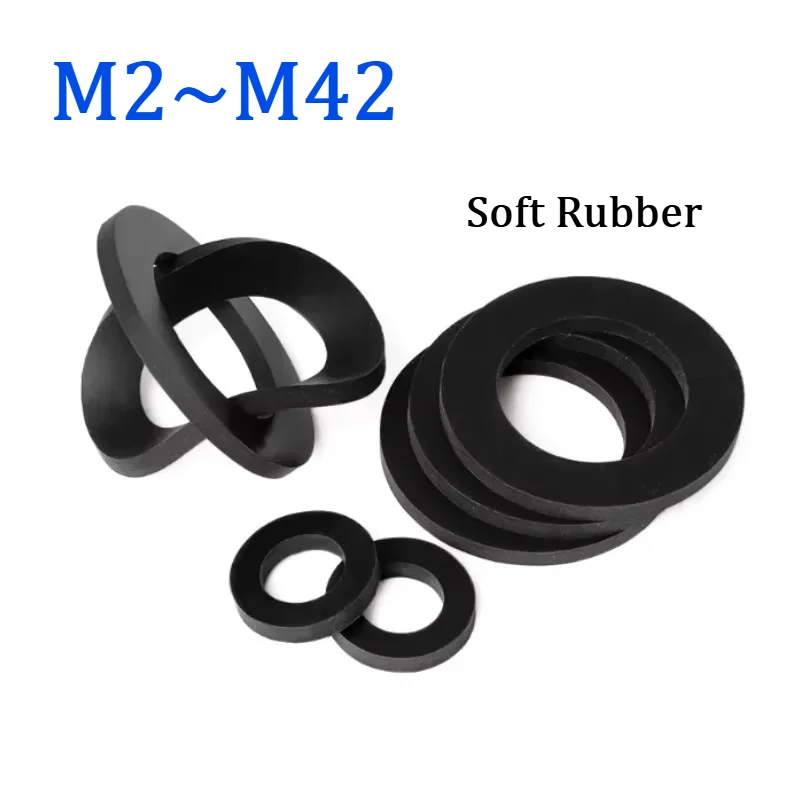 M2‑M42 Black Soft NBR Rubber Flat Washer Oil Resistant Waterproof Shock‑Absorbing Gasket for Screw Faucet Water Pipe Hose