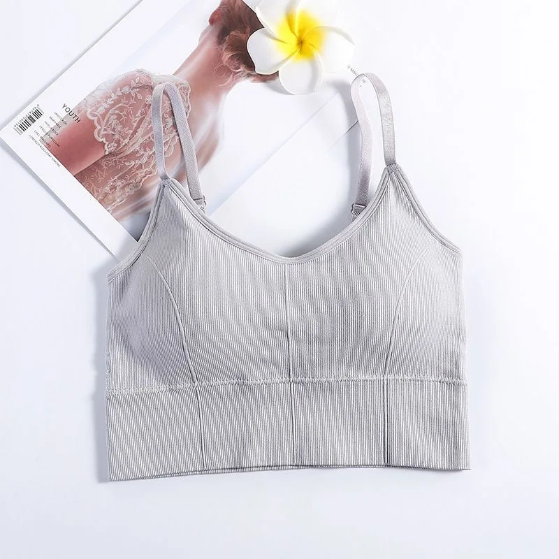 Women Seamless Ribbed Camisole Sports Bralette Back Beauty Tank Top Anti Slip Breathable Anti Exposure Intimate Underwear
