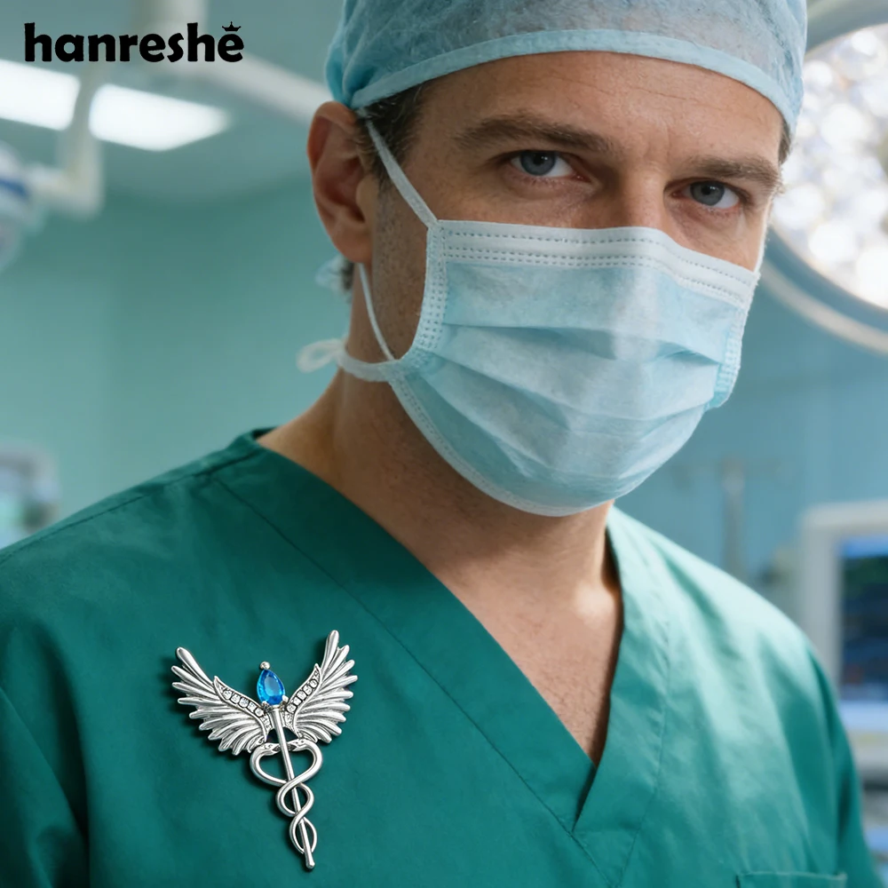 Hanreshe Medical Caduceus Wing Pin Crystal Pin Brooch Lapel Backpack Badge Jewelry for Doctor Nurse Medicine Student