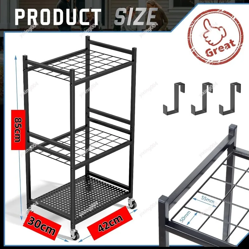 

Mobile Garden Tool Storage Rack Metal Multi-layer Organizer for Farm Tools
