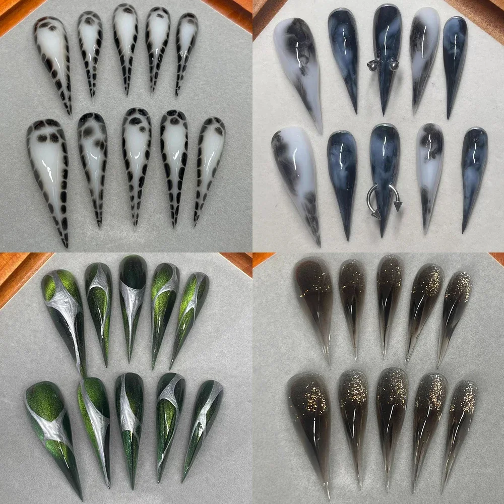 

Europe America Long Dragon Shaped Claw Handmade Full Cover Fake Nails Colorful Beast Claw Gradients Design Press On Nails Gift