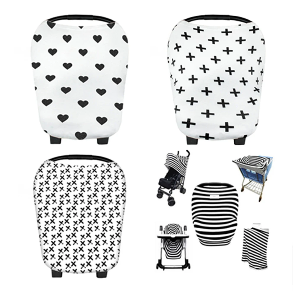 

Baby Car Seat Canopy Nursing Cover Breastfeeding Scarf Stroller Covers White Love Heart Pattern Large Stretchable