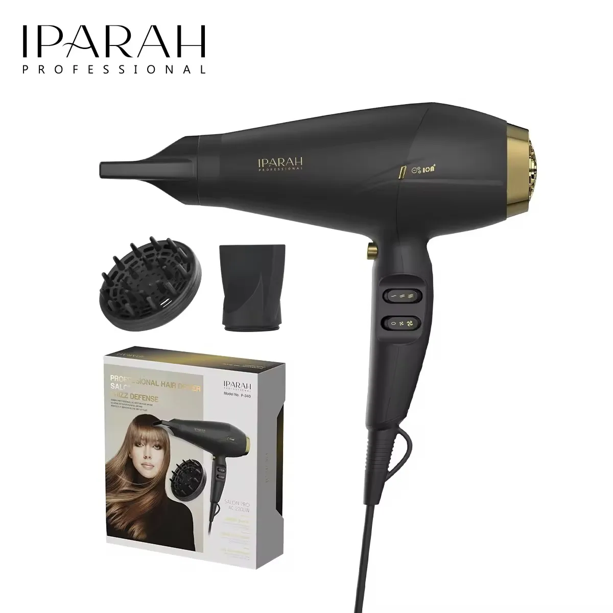 

IPARAH Hair Dryer Professional Powerful Hair Dryer Low Noise Fast Heating Negative Ion Hair Care Blow Dryer Salon Tools P-340