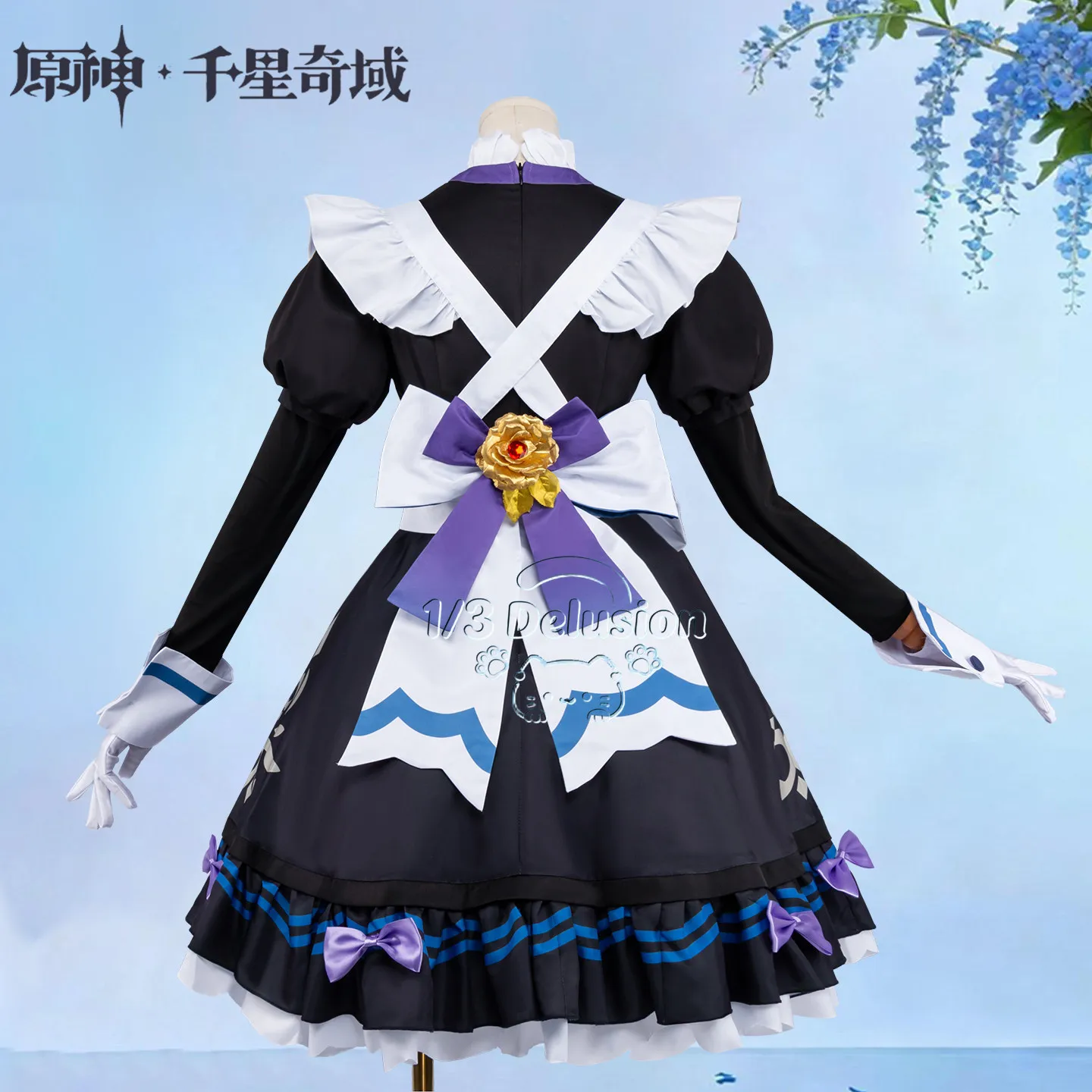 

Костюм для косплея Genshin Impact Star Realm Elegant Grace Maid: сине-белое кружевное платье, полный комплект, одежда для ролевых игр на Хэллоуин
