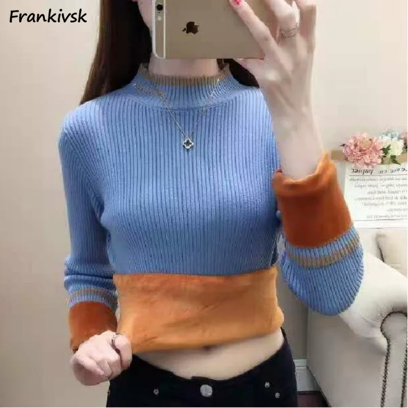 

Thicker Sweaters Women Slim Simple Solid All-match 7 Colors Daily Autumn Winter Long Sleeve Knitwear Japanese Commuting Style