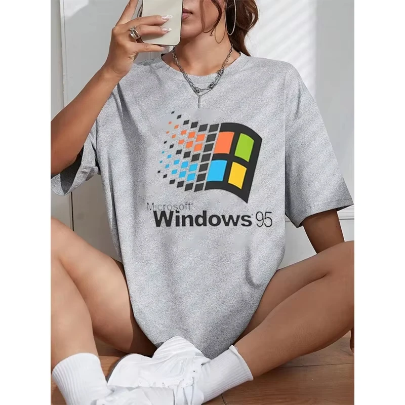 Camiseta Vaporwave de Windows 95 para hombre y mujer, camisetas clásicas con cuello redondo de Windows 95, camisetas de verano de manga corta