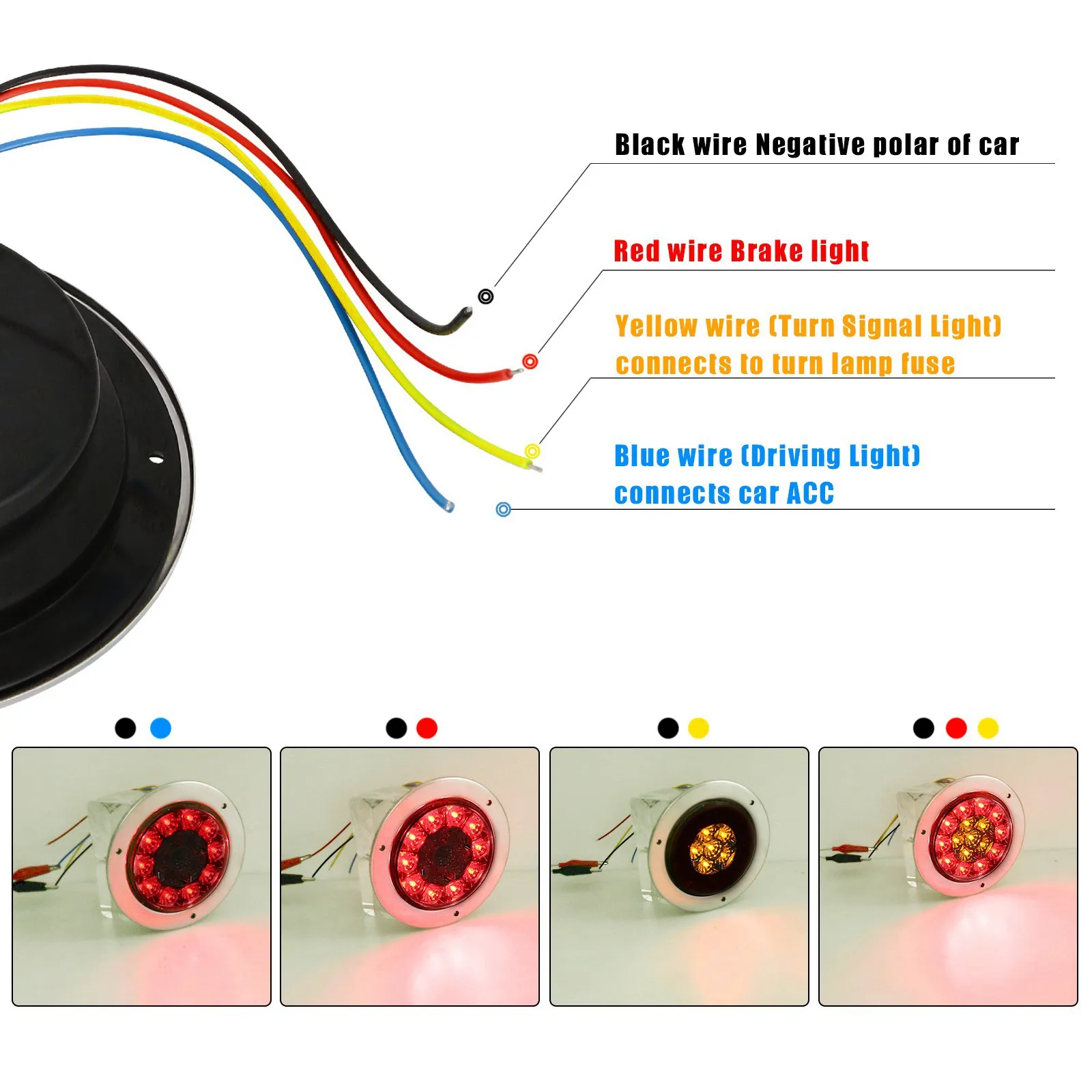 Luz LED redonda para camión, remolque RV, freno, parada, giro, señal trasera, rojo, ámbar, cromo, impermeable, 4 piezas, 12-24V, 16 LED, 4 pulgadas