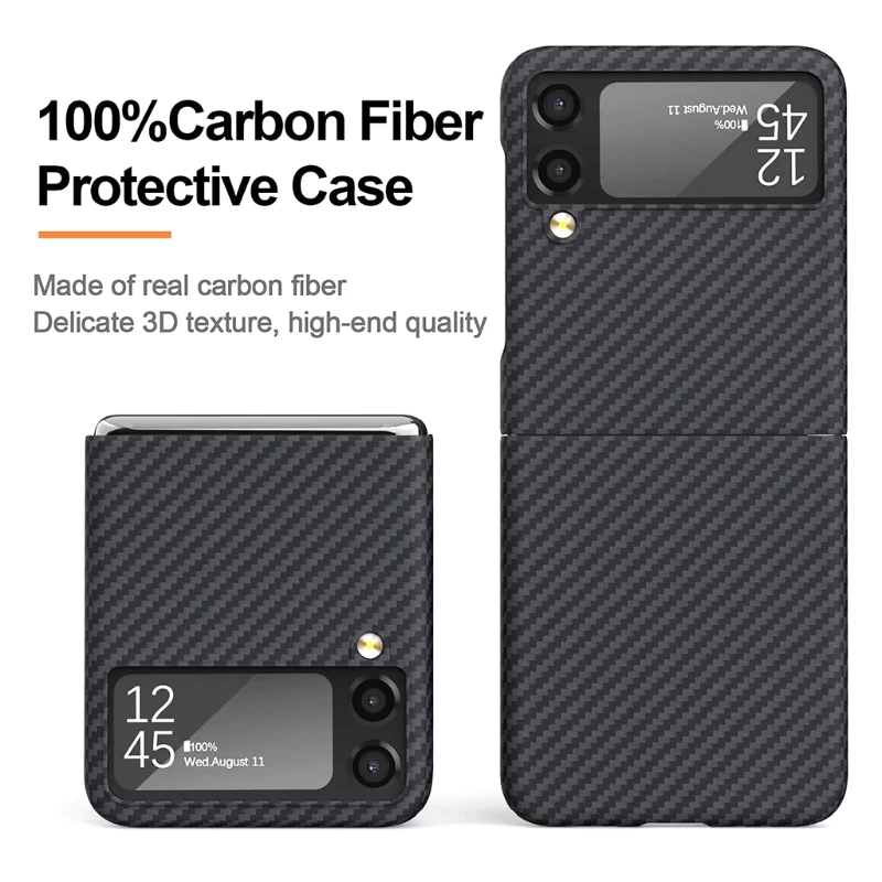 

2 in 1 Genuine Carbon Fiber Case for Samsung Galaxy Z Flip 4 3 Flip4 Aramid Fiber Ultra Thin Lightweight Armor Hard Cover