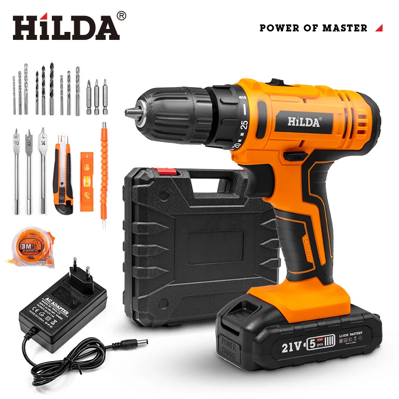 HILDA  Mini Cordless Drill Electric Screwdriver with LED Wireless Power Driver DC Lithium-Ion Battery Power Tools