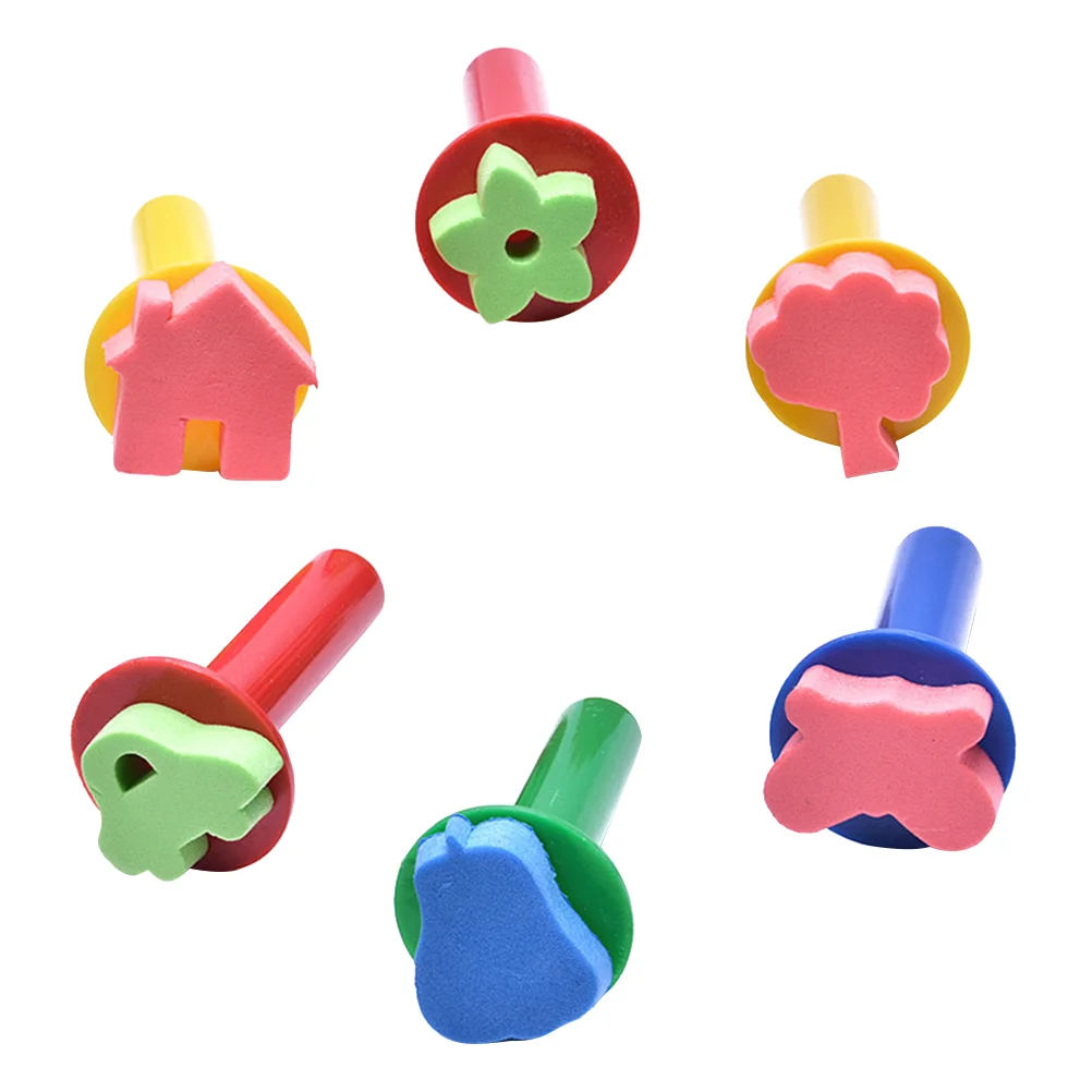 6 Pcs Toy for Kids Sponge Brush Colorful Stamper Ink Stamps Painting Seal Child