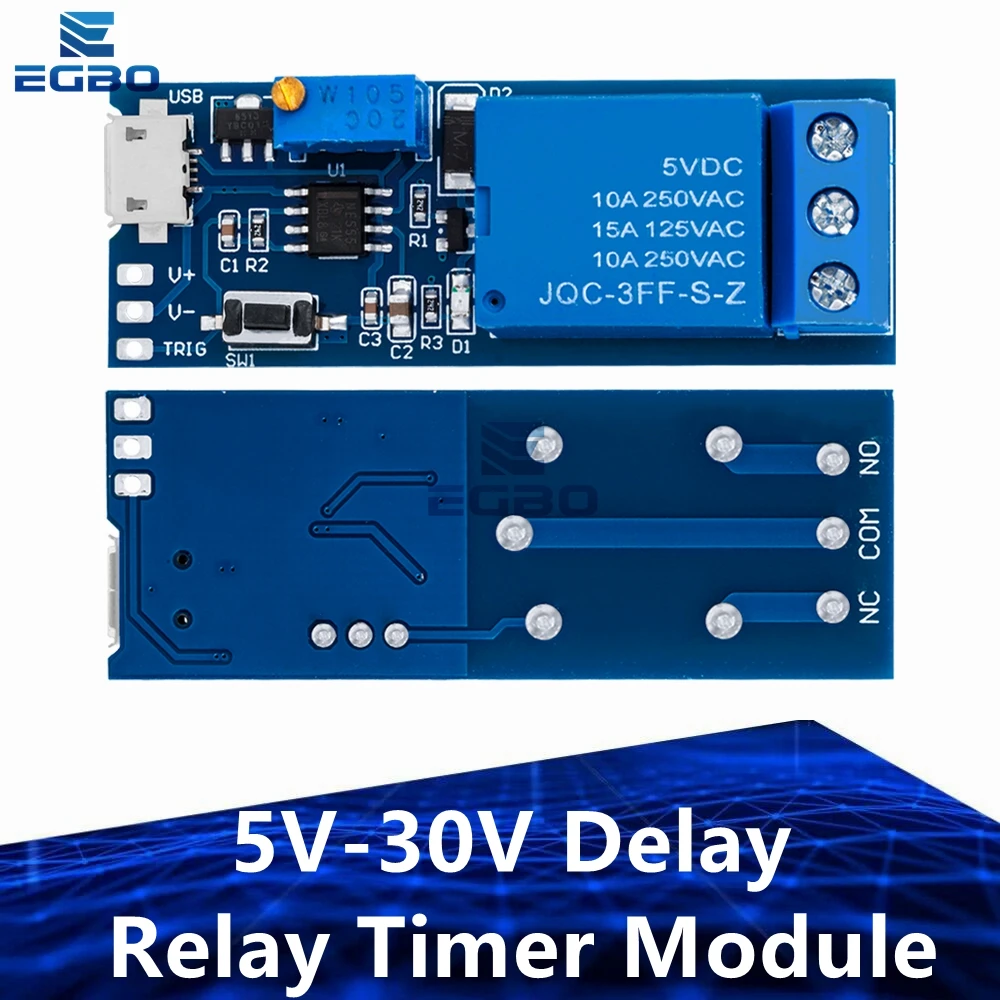 1PCS~10PCS EGBO 5V-30V Delay Relay Timer Module Trigger Delay Switch Micro USB Power Adjustable Relay Module