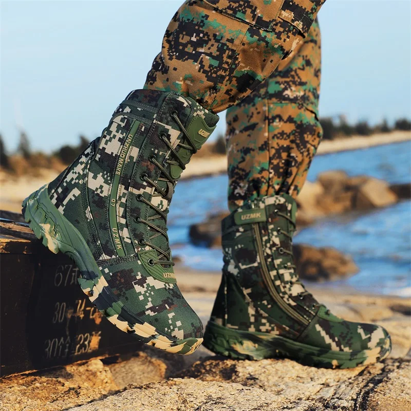 Men's Outdoor High-Top Tactical Boots Hiking Military Boots Comfortable Breathable Upper Durable Rubber Outsole