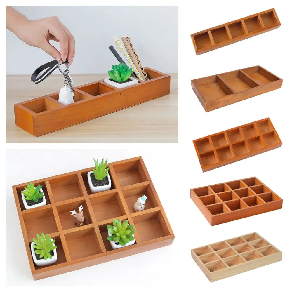 Multifunctional Succulent Flowerpot Wooden Multi-grids Storage Box Divided Drawer Cosmetic Tool Storage