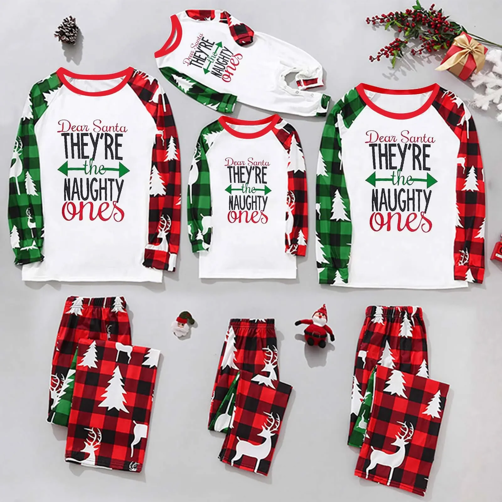 Letter Pattern Family Christmas Pajamas Set Mom Dad Kids Matching Clothing Soft Casual Sleepwear Baby&Dog Romper Xmas Look