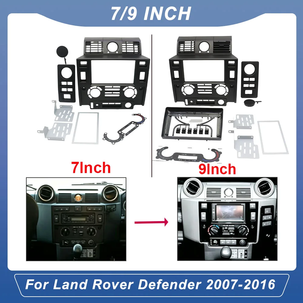 7/9 Inch Double DIN Fascia For Land Rover Defender 2007-2016 Stereo Dash Kit With Bezel
