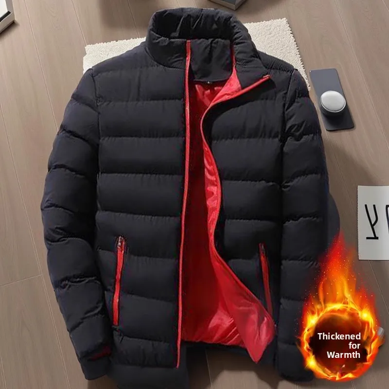 

Men's Winter Thiened ort down Cotton Jaet Stand Collar Warm Cozy Large Size Open Cardigan Coat Sli Urban Faion