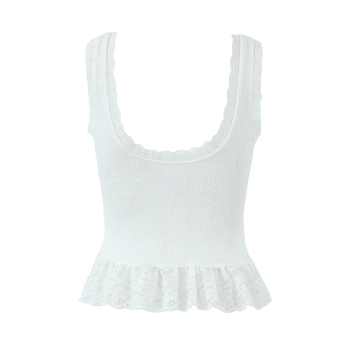 Ceco de Mujer Moderno con Encaje Blanco y Ne, Estilo Corto Versátil de Primavera 2024, Material Diverso, Largo Corto