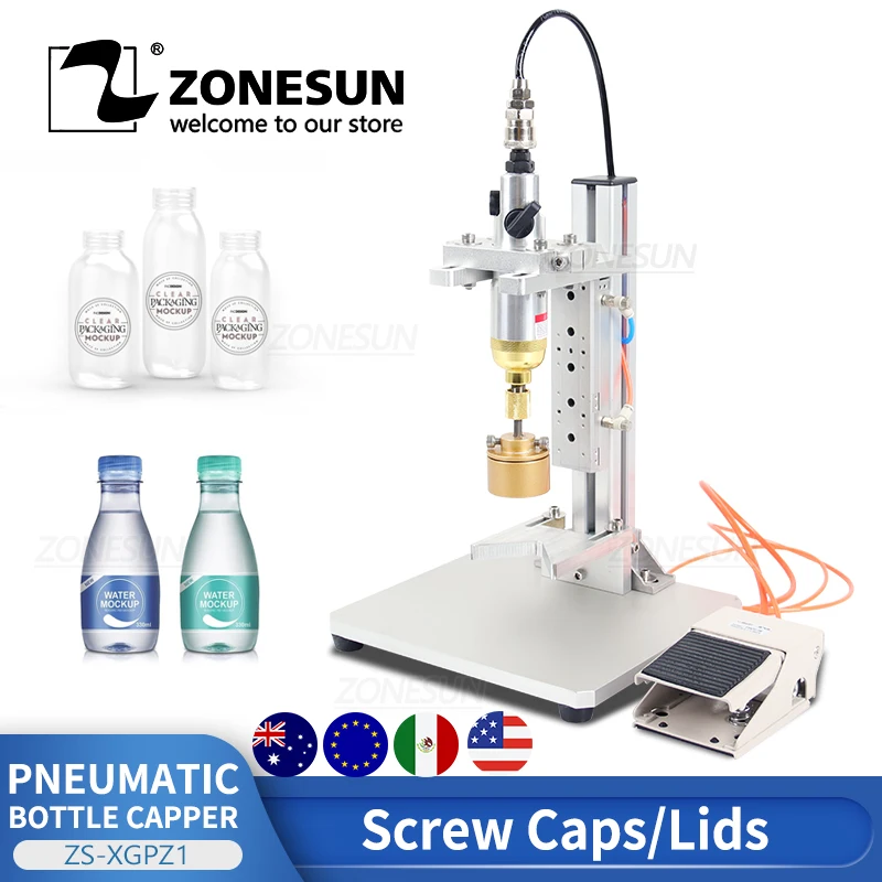 ZONESUN ZS-XGPZ1 Plastic Juice Bottle Sealing Machine Pneumatic Capping Machine 10-50mm bottle Screw Cap Tabletop Capper