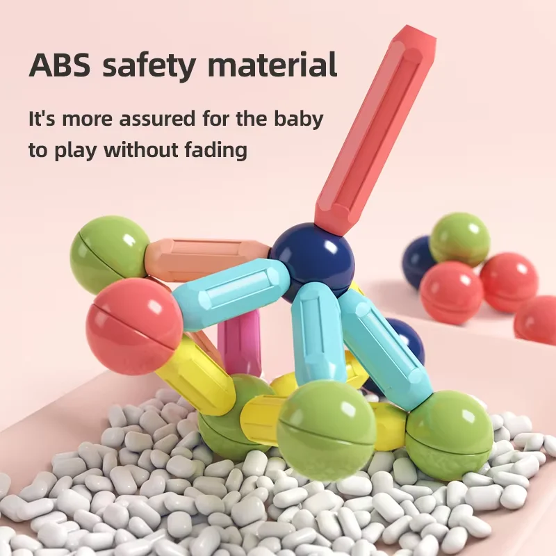 Kolorowy zestaw magnetycznych klocków konstrukcyjnych dla dzieci, edukacyjna zabawka 3D STEM, bezpieczny materiał ABS, zabawna zabawka do układania, prezent dla przedszkolaka.