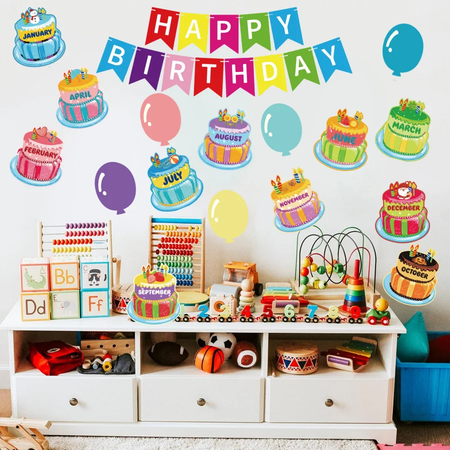 31 Pcs Happy Birthday Bulletin Board Set Birthday Wall Classroom Decoration Cutouts for Calendars Bulletin Boards Classrooms