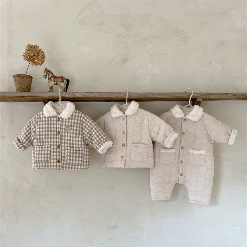 Newborn Baby Winter Romper 0-3Years Boy Girl Long Sleeve Fleece Thicken Warm Jumpsuit Outwear Padded Cotton Infant Clothes