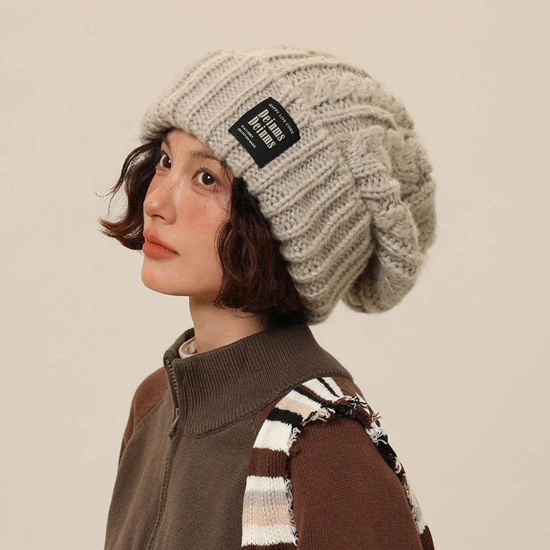 

Hat Women's Autumn/Winter Knitted Hat Big Head Circumference Thick Needle Stacked Hat Korean Edition Versatile Couple Warm Thick