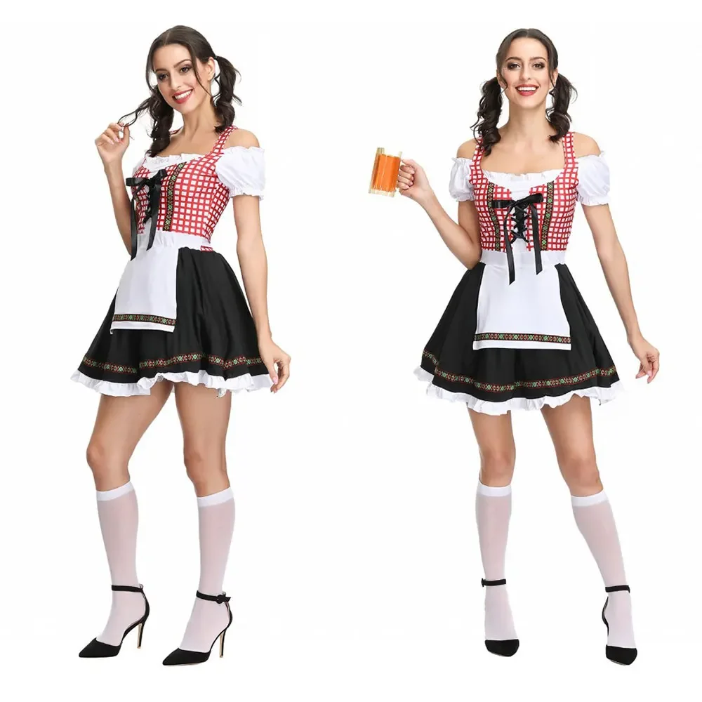 

Bavarian Heidi Beer Girl Maid Costume Women Adult Oktoberfest Dirndl Dress Halloween Cosplay Fancy Party Dress