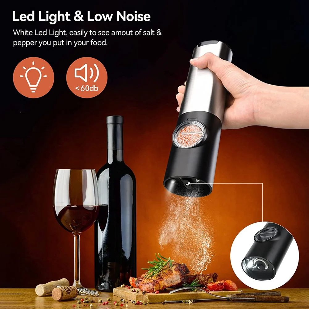 Rechargeable Electric Salt and Pepper Grinder Set with Double Charging Base, USB Cable, Automatic Salt Pepper Grinder