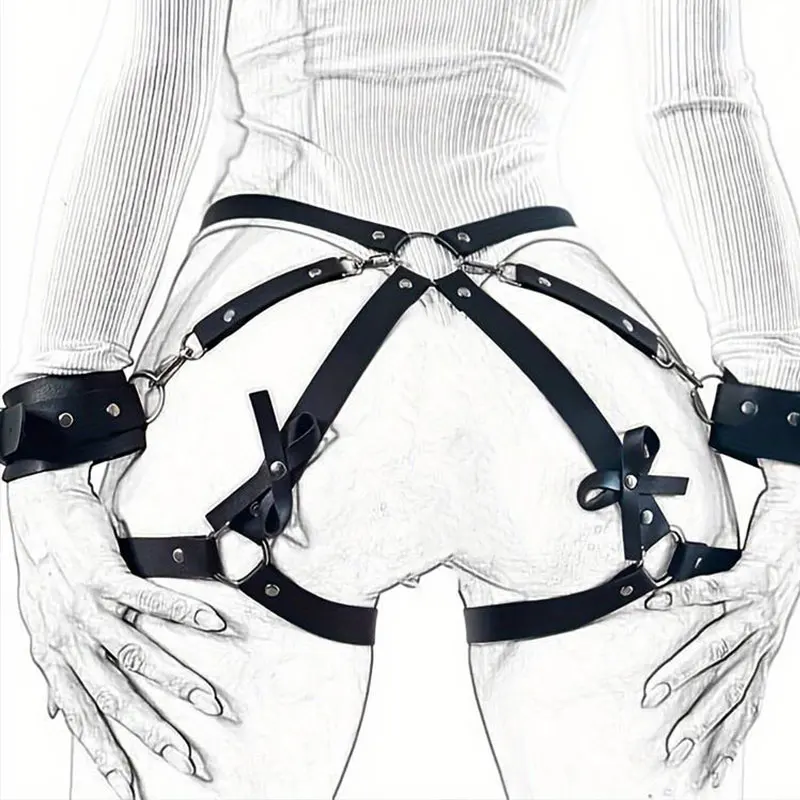 Set Suitable For Bondage Lingerie Leather Thong Garter Belt Underwear Crotchless Porn Costumes Handcuffs Leg Rings Sex Bdsm Toys