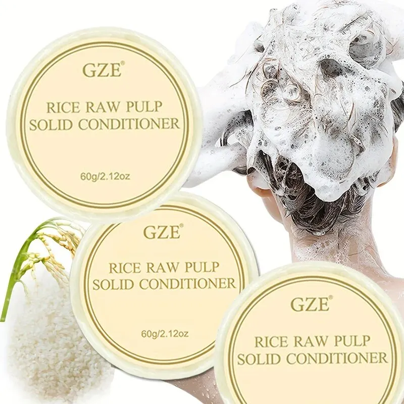 

GZE 3pcs Rice Raw Pulp Solid Conditioner For Hair Strengthening, Helps Dry Hair Moisturizing, Handcrafted Rice Water