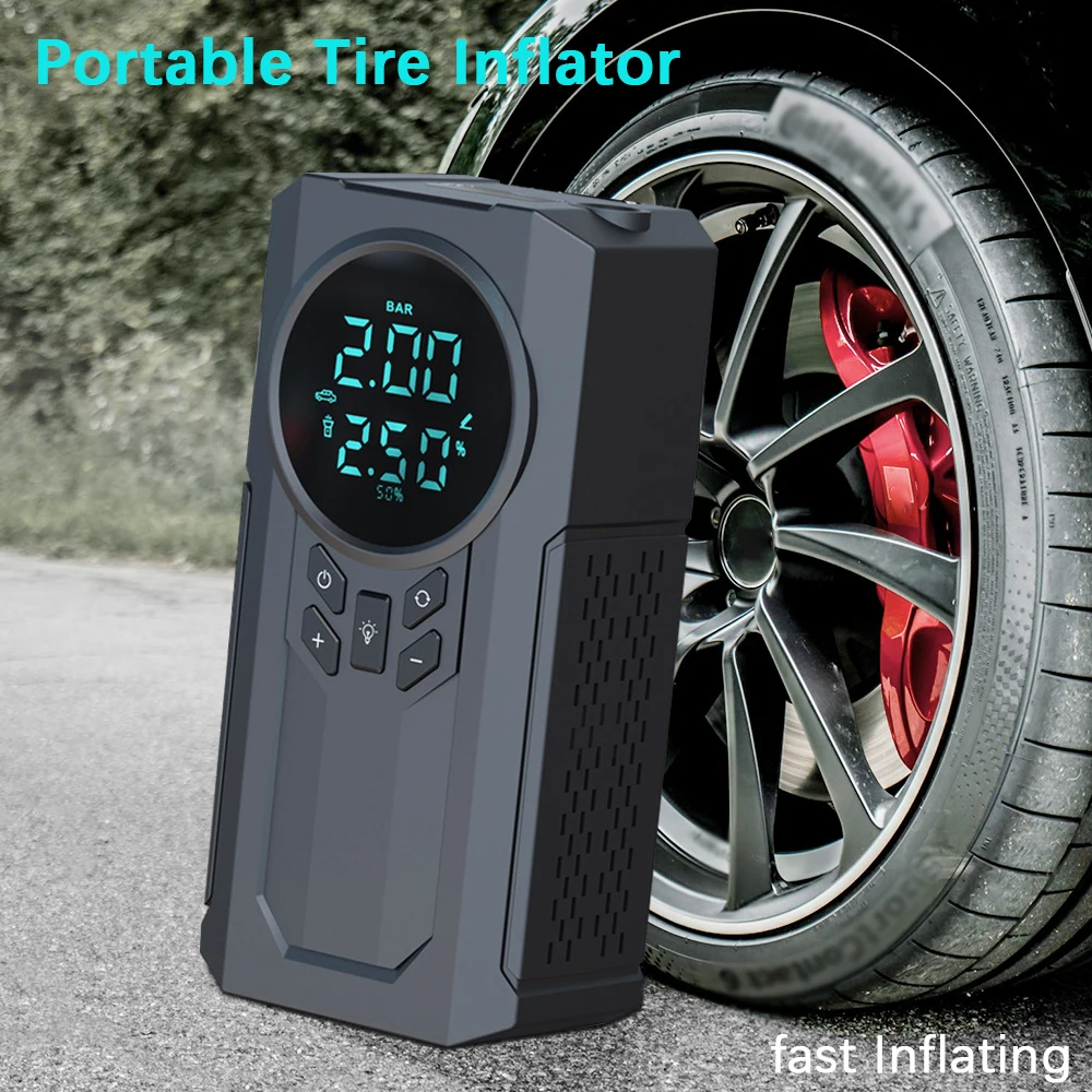 For Car Motorcycle Bicycle Ball Portable Inflator Digital Air Compressor LCD Display 150PSI 60W With LED Light Tire Air Pump