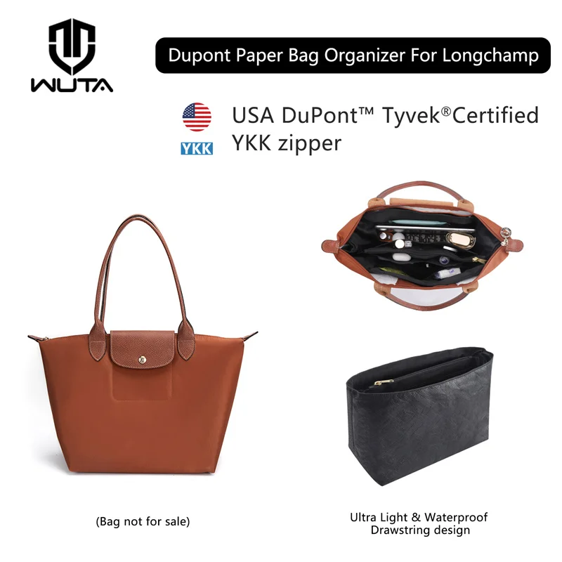 

WUTA Dupont Paper Bag Organizer For Longchamp Tote Handbag Inner Bag Purse Insert Storage Makeup Bags Liner Bag Support Shaper