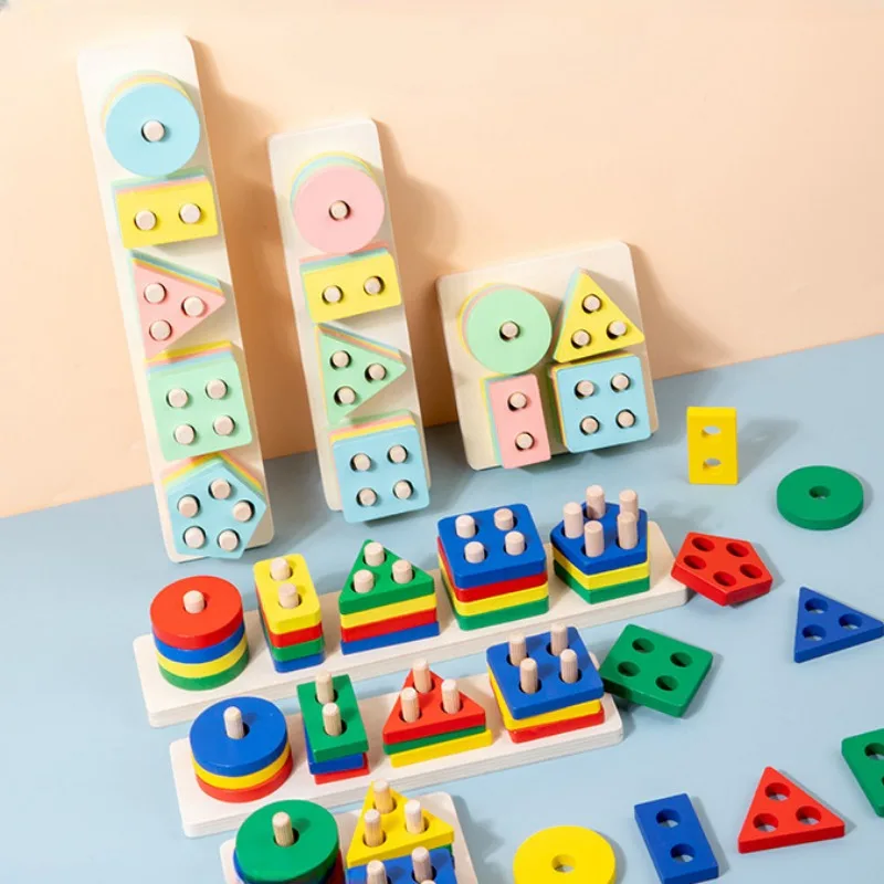 2024 Building Block quattro set colonne colonna manica geometrica bambini Montessori prima educazione forma corrispondenza colore cognitivo