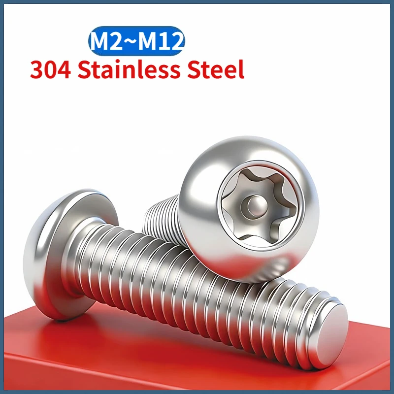 M2 M2.5 M3 M4 M5 M6 M8 M10 M12 304 Stainless Steel Six Lobe Torx Button Round With Pin Tamper Proof Security Screws Bolt