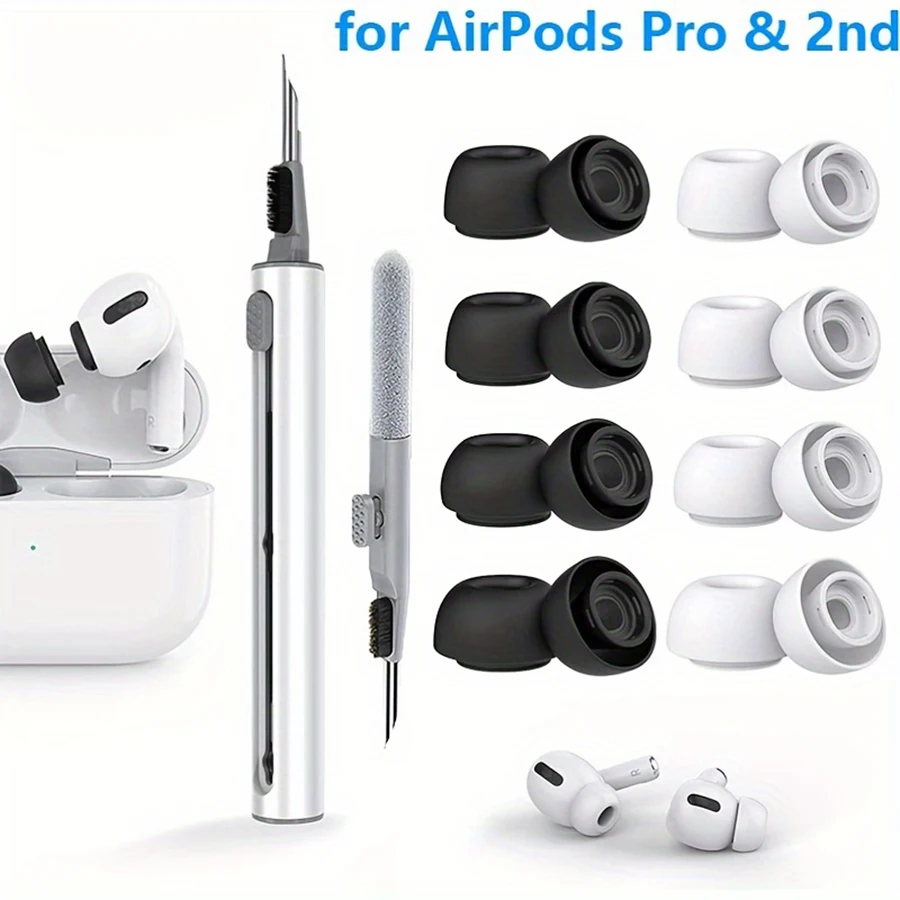 4 Pairs Silicone Ear Tips & earphone cleaner for Airpods Pro 1 2 Noise Reduction Pad Earplugs Ear Caps Comes with cleaning pen -