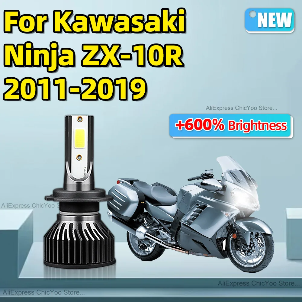 For Kawasaki Ninja ZX-10R 2011 2012 2013-2019 Mini H7 LED Headlight Bulb 15000LM 6000K Motorcycle Headlight with Fan Cooling