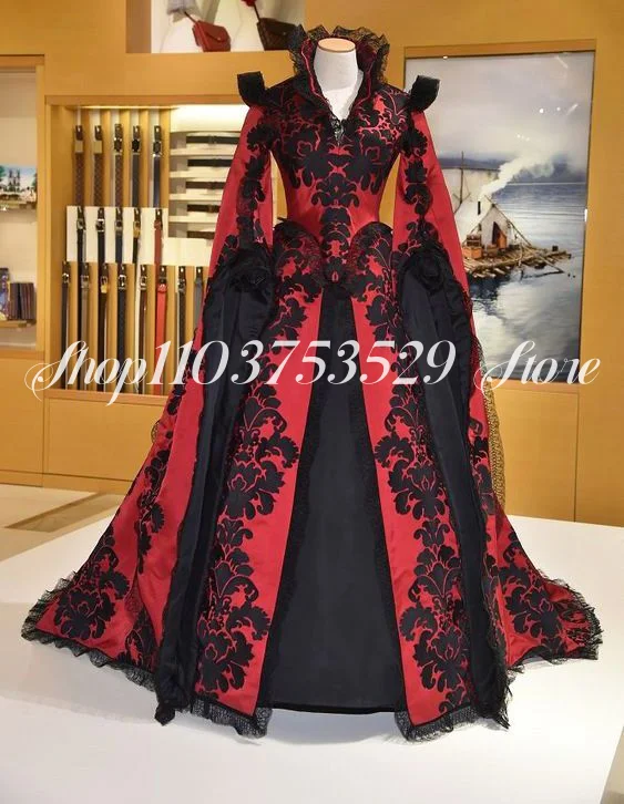 

Gothic Southern Civil War Evening Dresses Medieval Queen Long Sleeve Floral Appliqué A Line Renaissance Custom Masquerade