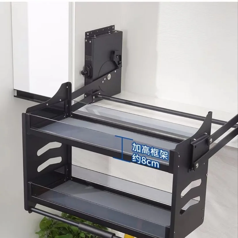 Hanging cabinet lift basket kitchen cabinet up and down seasoning basket lift double layer