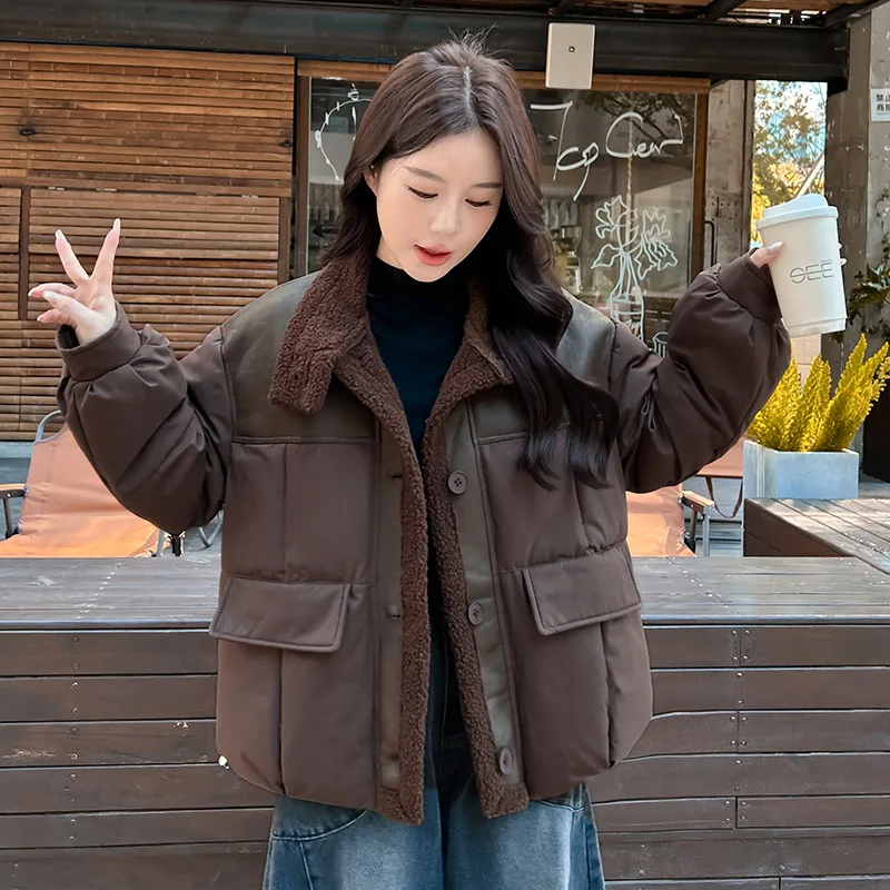 2026 New Locomotive Clothing Fur Integrated Lamb Wool Jacket Women's Winter Thicken Cotton Padded Jacket Female Outerwear