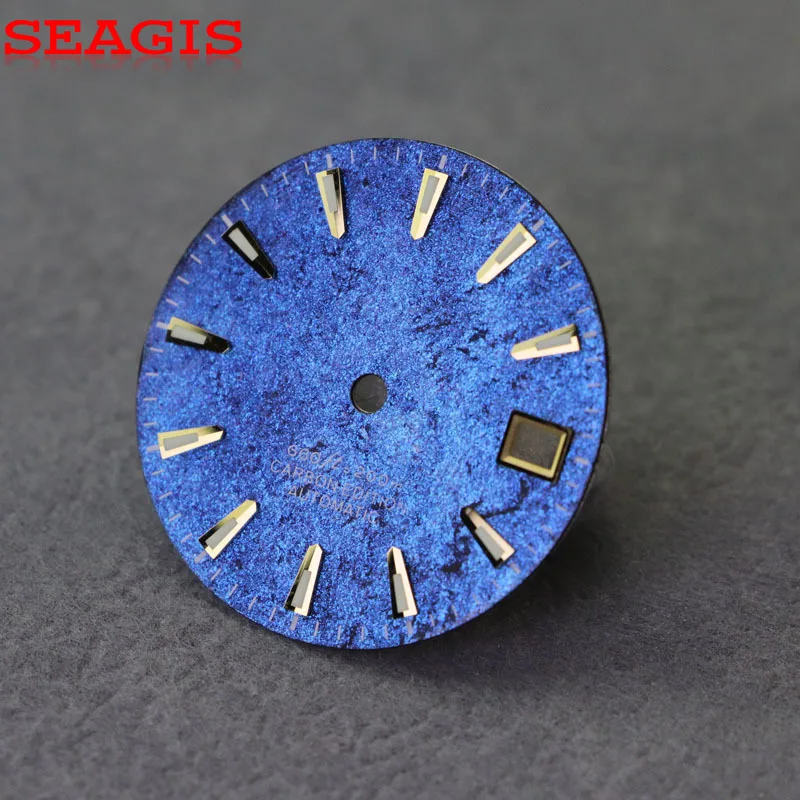 SEAGIS 28.5mm Blue Starry Splendid Sky Carbon Fiber Dial FIT NH35 Movement Blue Lume No Logo Watch Face